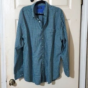 Nautica Men's Long Sleeve 100% Cotton Green & White Plaid Shirt 2X.